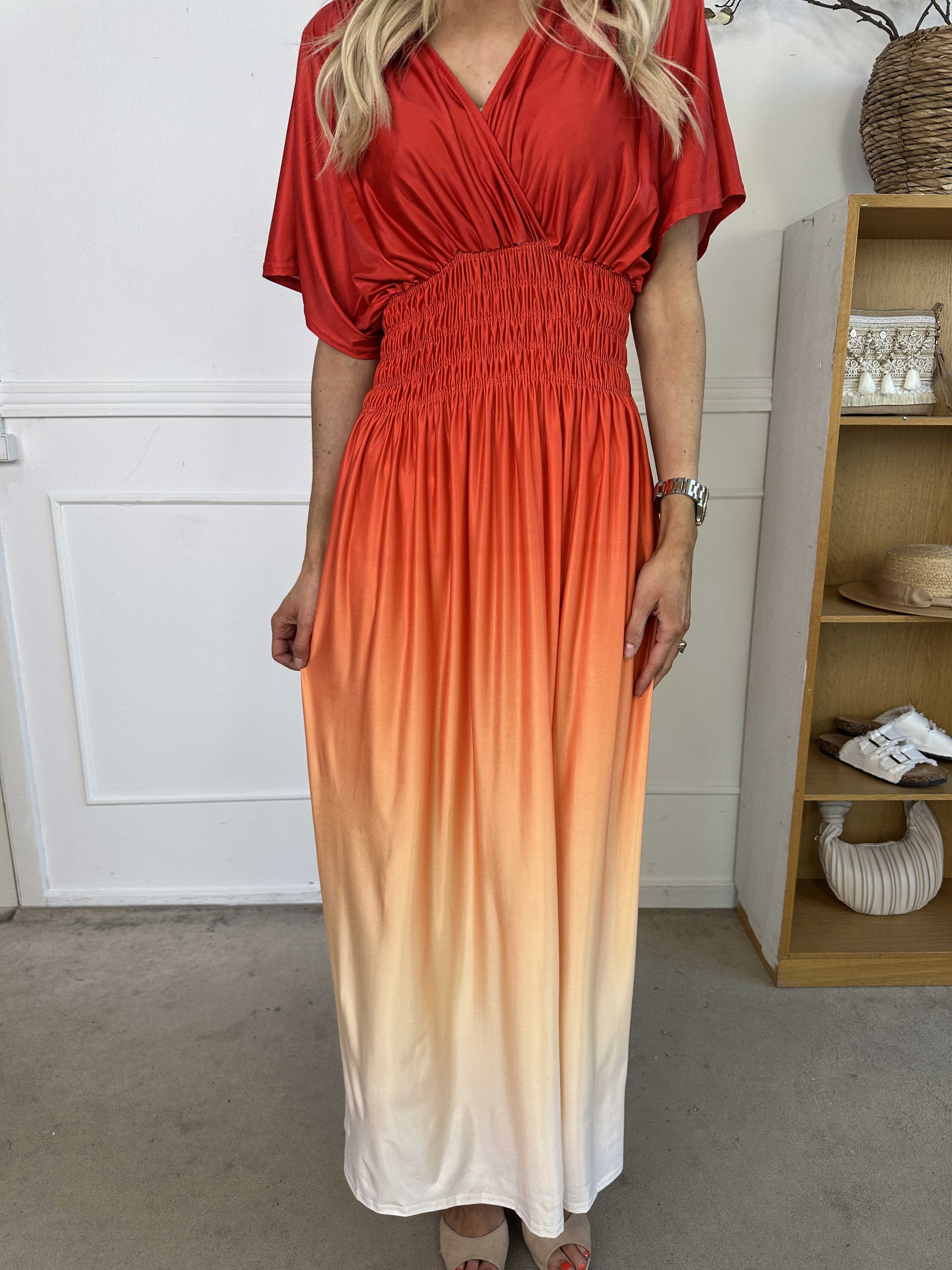 Pams Fade - Lang flerfarvet elastisk kjole